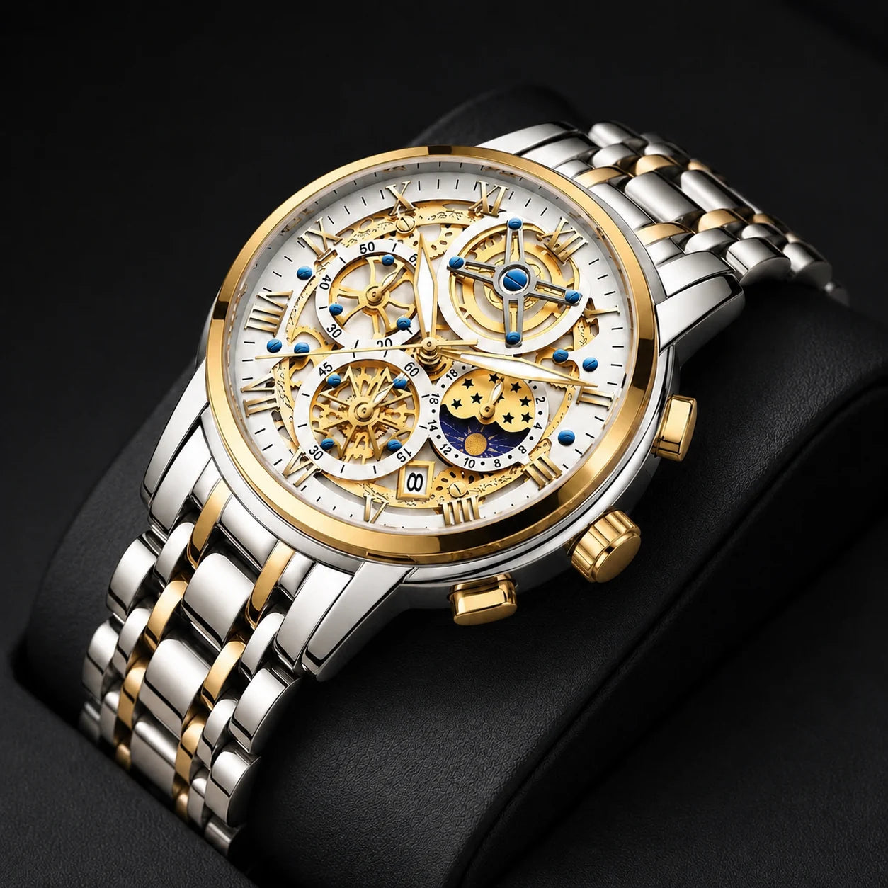 Skeleton Chronograph watch close-up with open-work dial